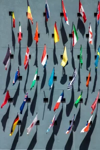wall of various flags from around the world